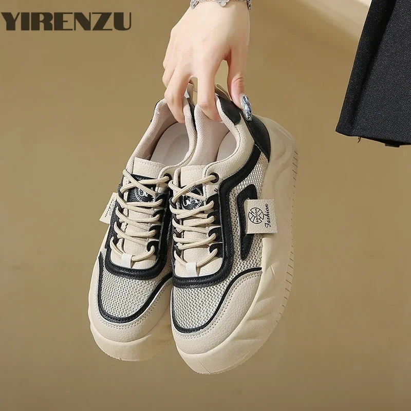 Versatile Thick-soled Casual Board Footwear Little White Shoes Women's 2025 Autumn New Hollow Breathable Mesh Sports Shoes