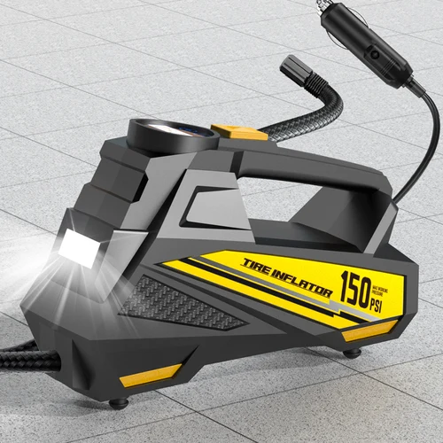 Imagen 2 del producto Bomba de aire portátil con cable para coche, inflador de neumáticos eléctrico mejorado de 12V y 150PSI, compresor de aire para coche con luz LED para motocicleta y bicicleta