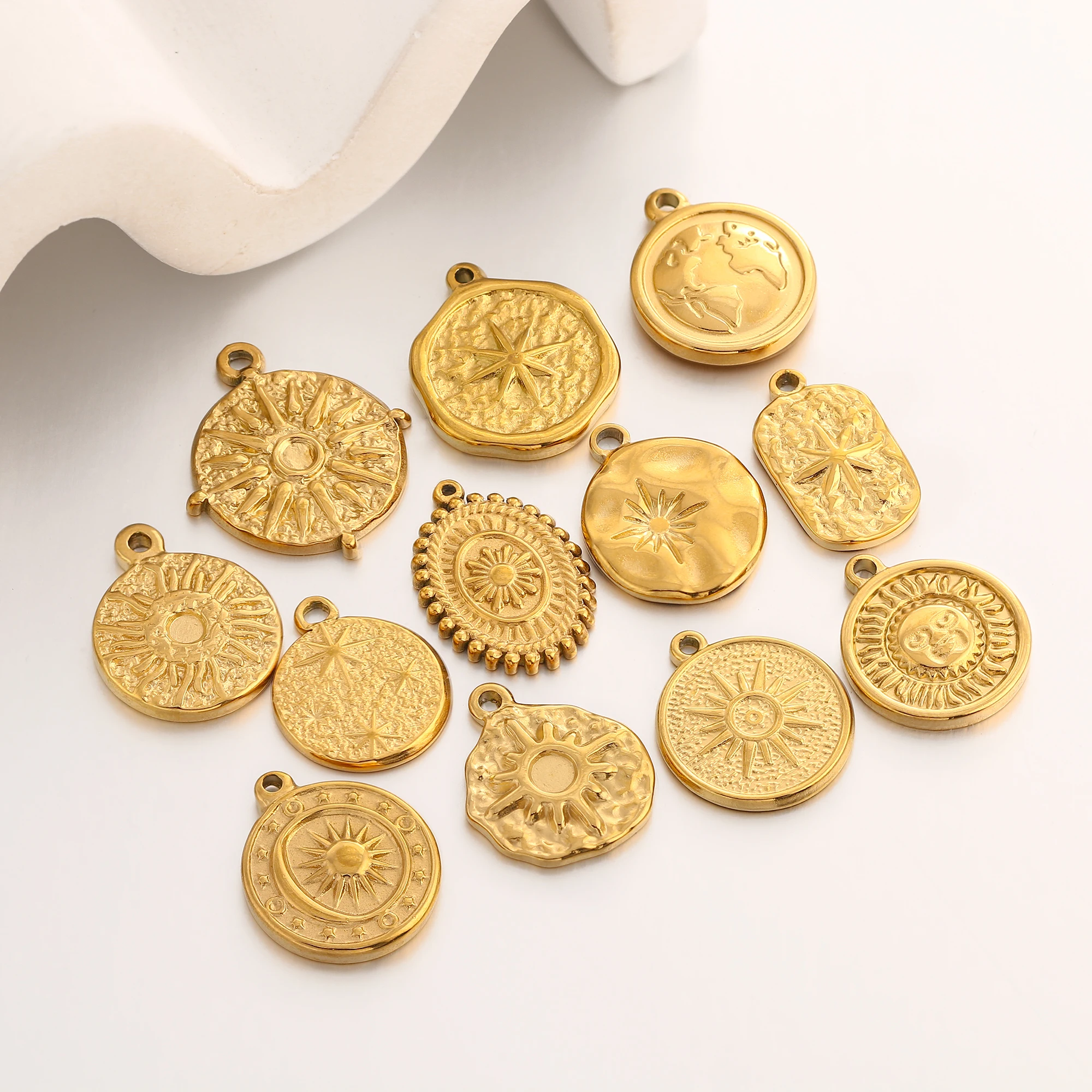 3 Stück Vintage Sonne/Stern/Erde Sonne Charm 3D Prägung Sunburst Edelstahl Anhänger DIY Armband Halskette Erkenntnisse Schmuckherstellung – Detail 4