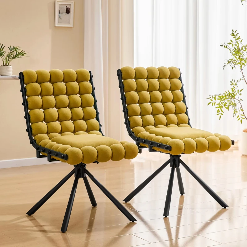 Bubble Chair 2-piece set, velvet tufted modern style chair with black legs, suitable for dining and living spaces