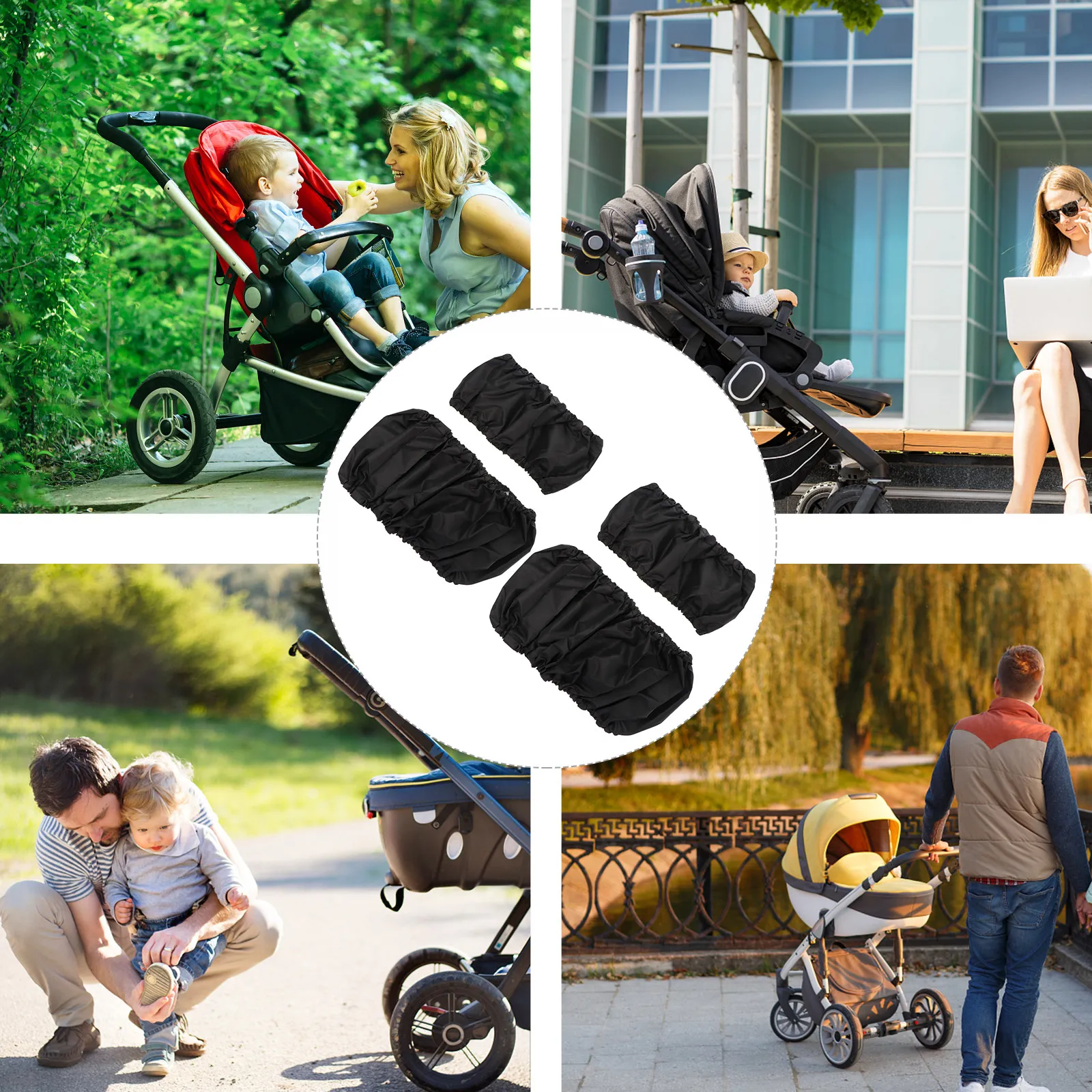 

4Pcs Stroller Wheel Covers Non Slip Secure Elastic Band Fits Most Wheel Sizes Easy Maintenance Wheelchair Protector