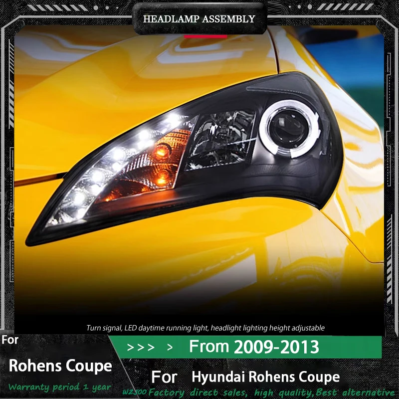 

Car Headlight for Hyundai Rohens Coupe 2009-2012 modified HID Xenon Angel eye lamp Dual lens front light Auto Accessories