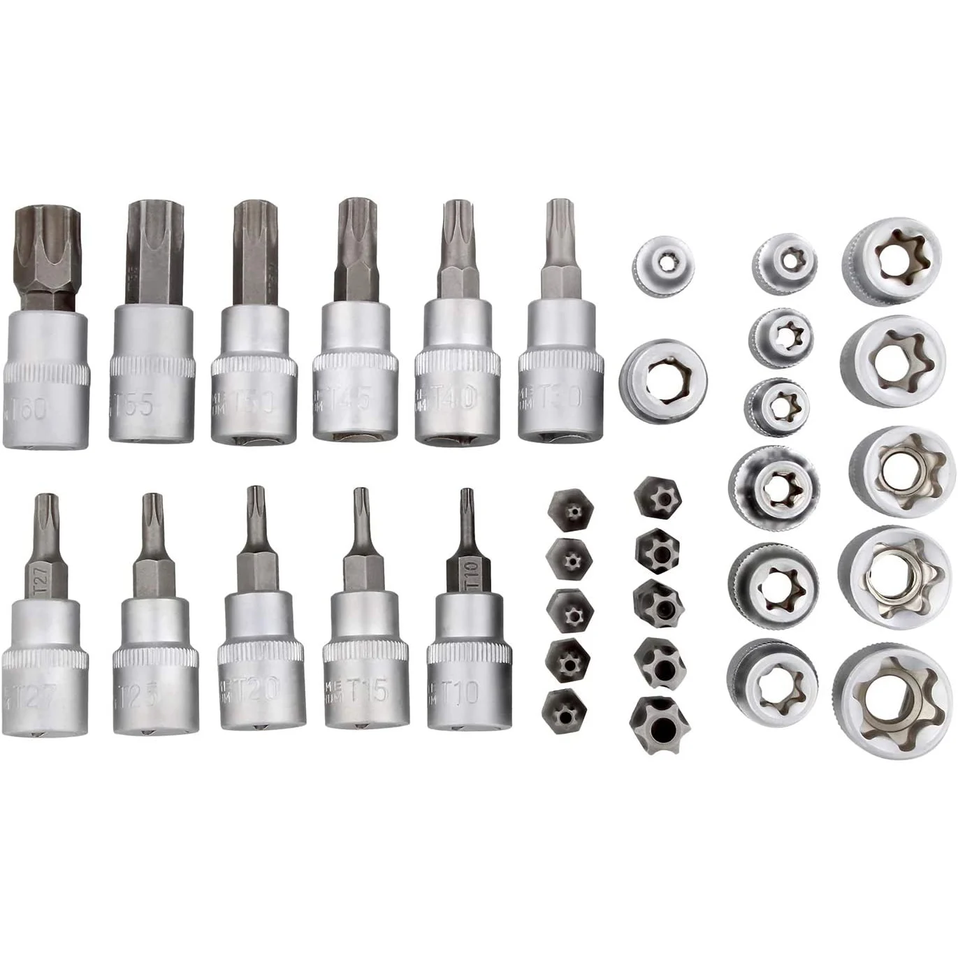 -A65I 34Pcs Torx Socket Set Triple Square Socket Set Torx Bit Socket Set Star Bit Set Male Female Set