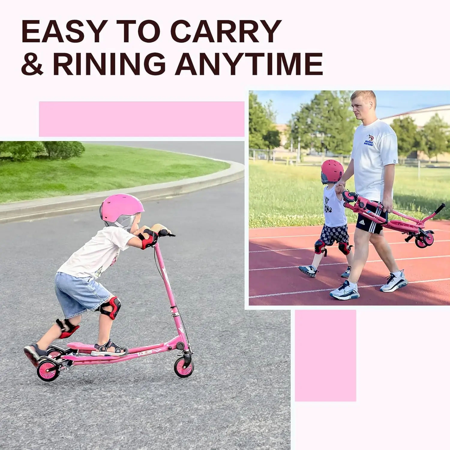 Scooter Swing Infantil com Altura Ajustável, Scooter Deriva, Scooters Wiggle, Dobrável para Meninos e Meninas, 3 Rodas, 5-12 Anos