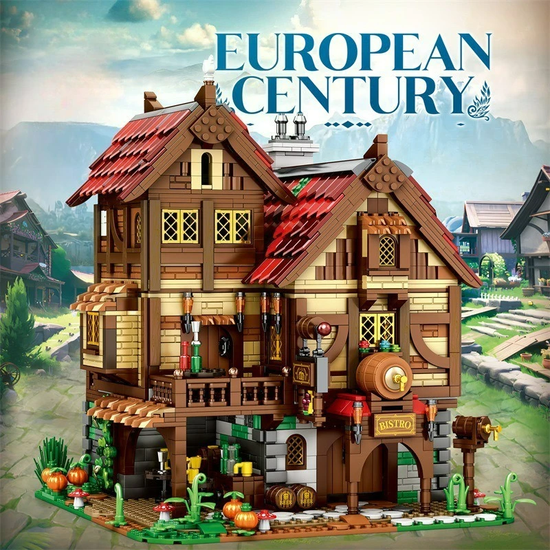 MOC Europäischen Jahrhundert Mittelalterliche Alte Taverne Architektur Modell Bausteine Stadt Straße Szene Ziegel Puzzle DIY Spielzeug Kind Geschenke