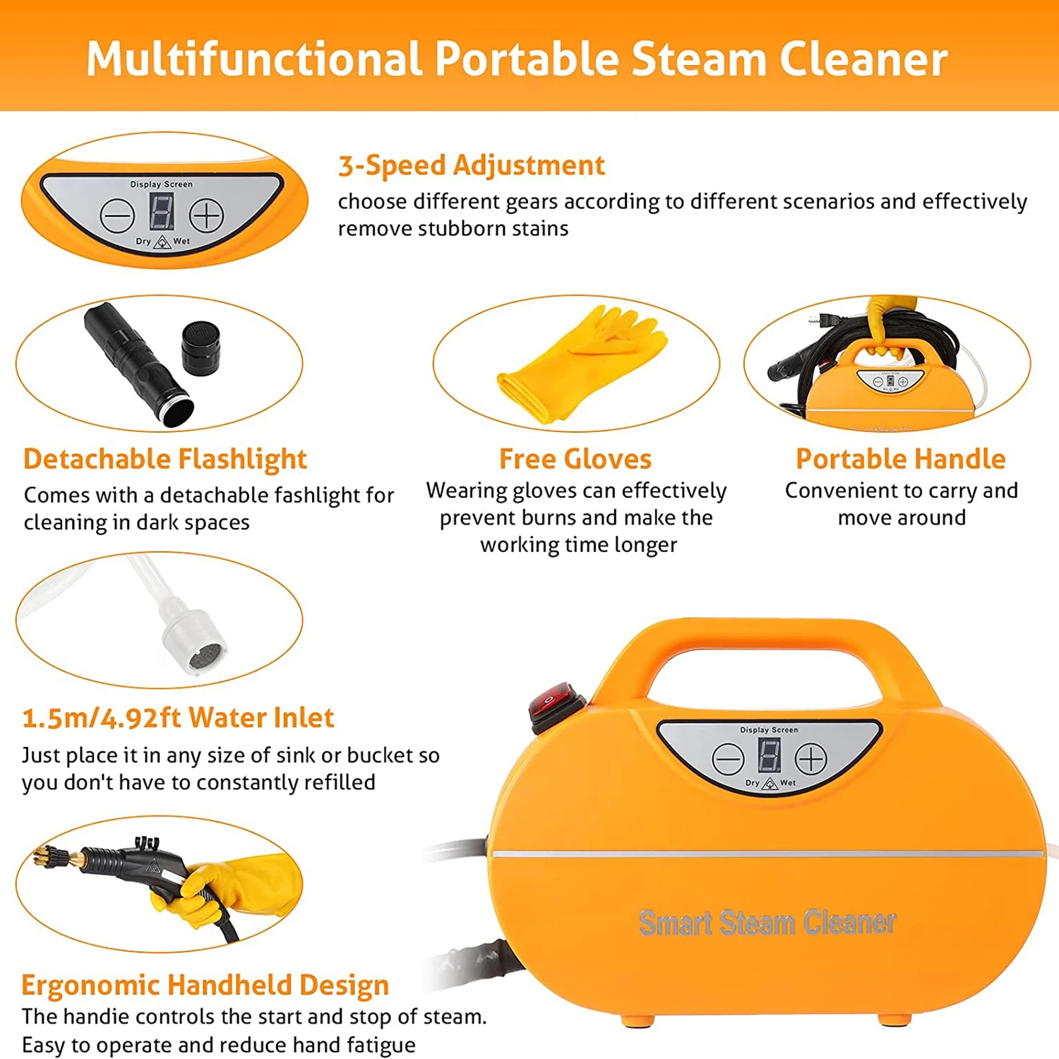 High Pressure Steam Cleaner 3000W Handheld 3Bar Portable Steam Cleaning Machine Household for Cleaning Kitchen Bathroom