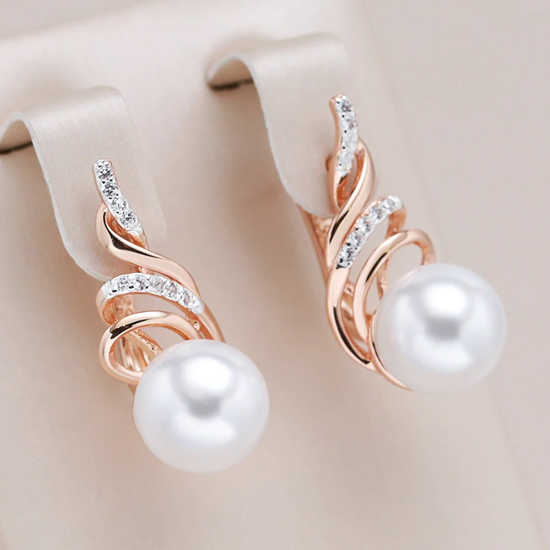 Kinel Fashion Geometry Pearl Drop Earrings for Women 585 Rose Gold Silver Color Mix Natural Zircon Boho Ethnic Wedding Jewelry