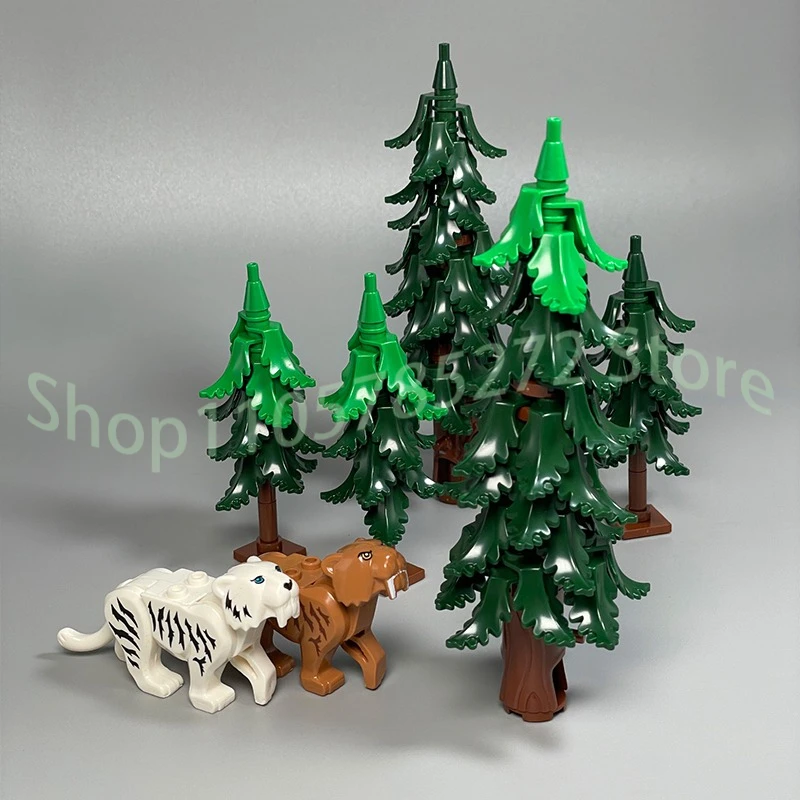 City MOC Accessories Building Blocks Animals Set Squirrel Tiger Colorful Window Frames Pie Food Parts Bricks Toys Gifts for Kids