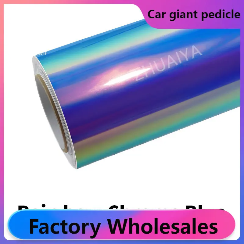 

Rainbow & Holographic Chrome Blue Vinyl Wrap film wrapping film bright 135*18m roll quality Warranty covering film voiture