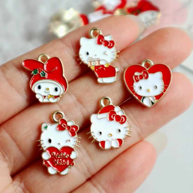 10PCS Cute Cartoon Hello Kitty Sparkling Kawaii Charms DIY Necklace Bracelet Earrings Keychain Accessory Jewelry Component Gifts