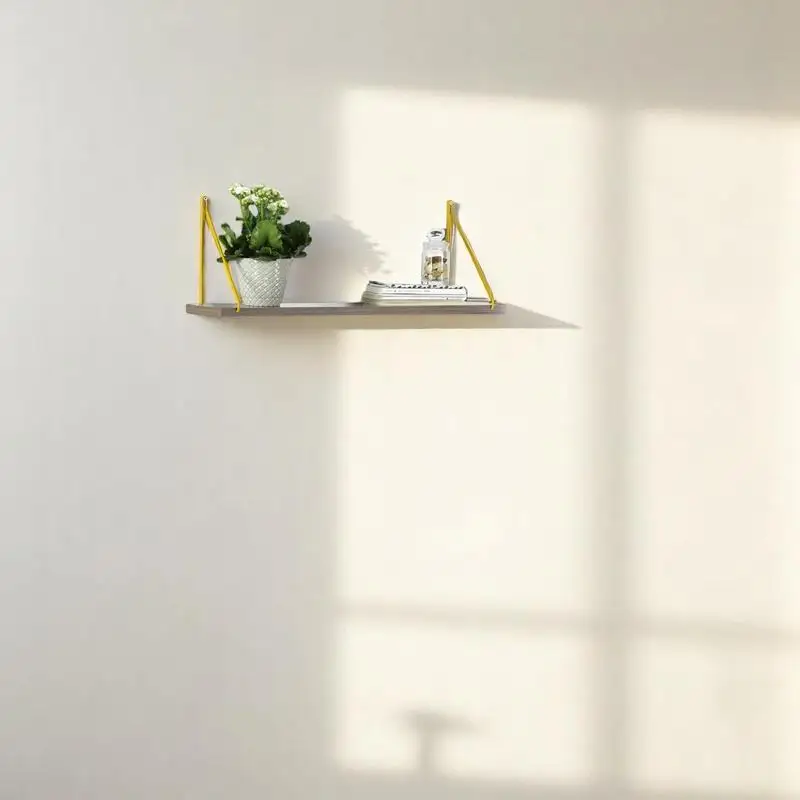 

Rustic Wall Mounted Decorative Metal Bracket Shelf for Books, Walnut and Chrome Finish