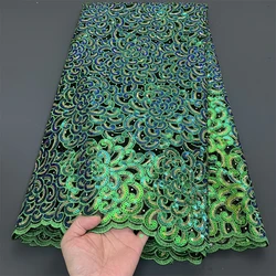 African Nigerian Sequins Embroidery Tulle Lace Fabric, Sewing Beads Stone Prom Dresses, High Quality, 5Yards, 2025 PS0062
