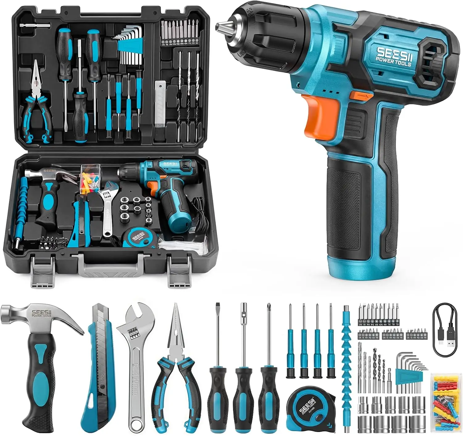 Cordless Drill Set, 108 Pcs Home Tool Kit, 12Nm Torque & Battery