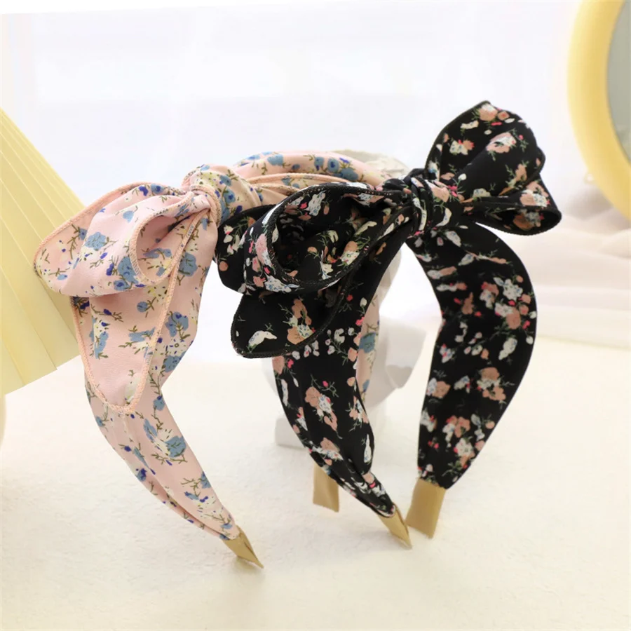 New Korean product Fashion grace floral Printing Soft Wide Hairhoop Hair Accessories for Women girl Casual Bow Cross Headband