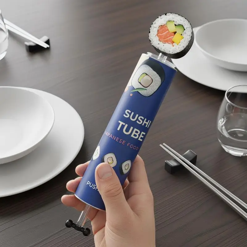 NEW Reusable Round Sushi Push Box Mold Food Grade Rice Shaper with Sauce Section Push Up Design for Bento Catering Sushi Platter