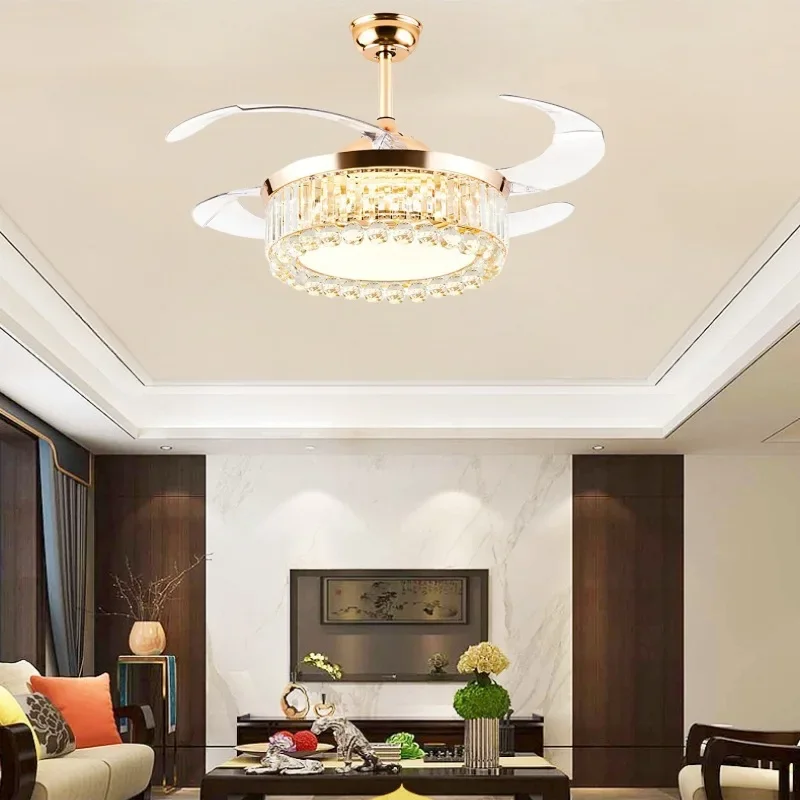 

Luxury Gold Crystal Ceiling Fan With Lights 42 Inch Remote Control 110V 220 V Ceiling Fan Nordic Design Chandeliers Fans Lamp