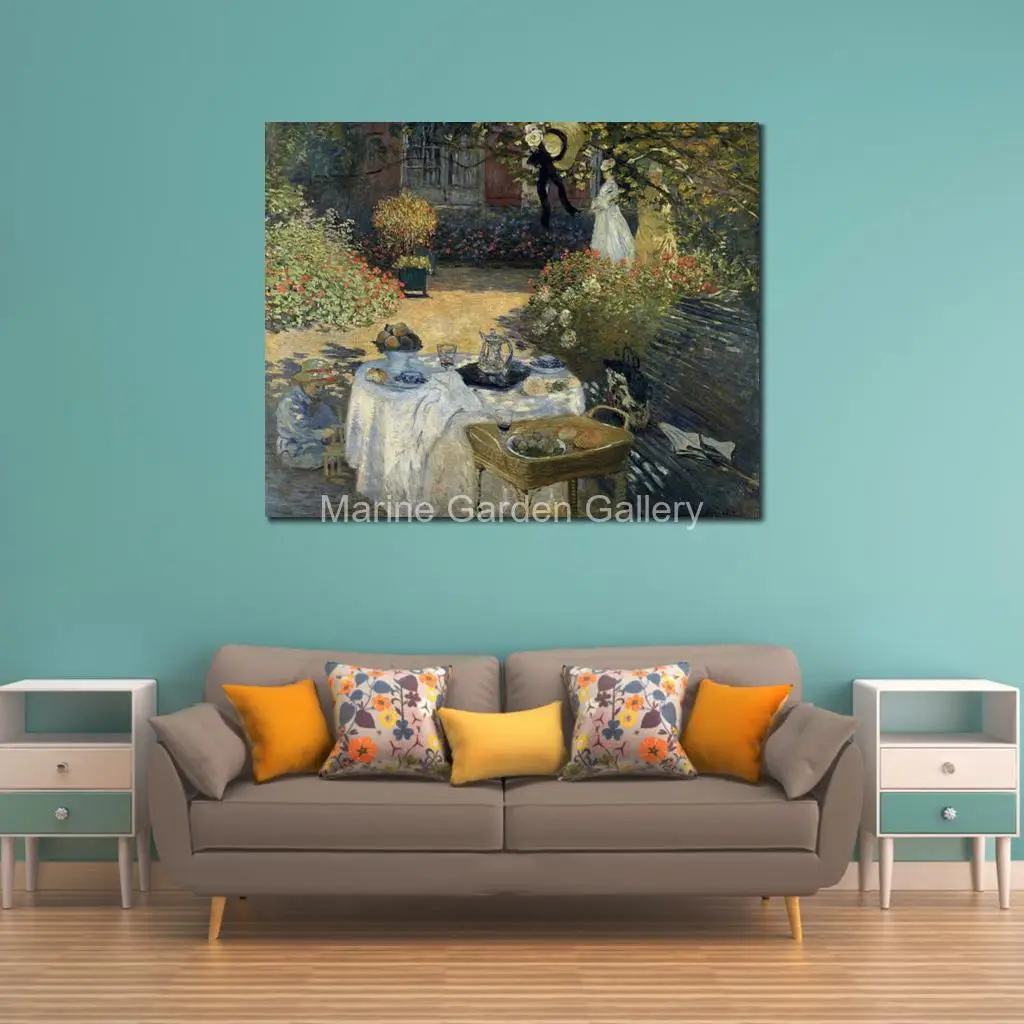 Abstract Canvas Art Hand Painted Claude Monet Painting Impressionist Luncheon Masterpiece for Bathroom Office Decor