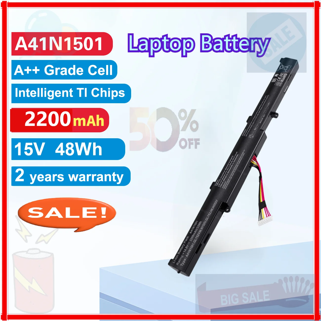 

Высококачественная батарея A41N1501 для ноутбуков ASUS GL752JW GL752 GL752VL GL752VW N552 N552V N552VW N752 N752V N752VW N752VX A41LK9H