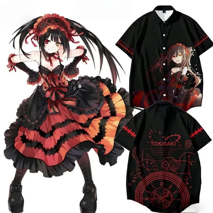 Anime Date A Live Girl Tokisaki Kurumi Nightmare Shirt 3D Print Woman Man Short Sleeve Hawaiian Shirt Fashion Beach Sport Shirts