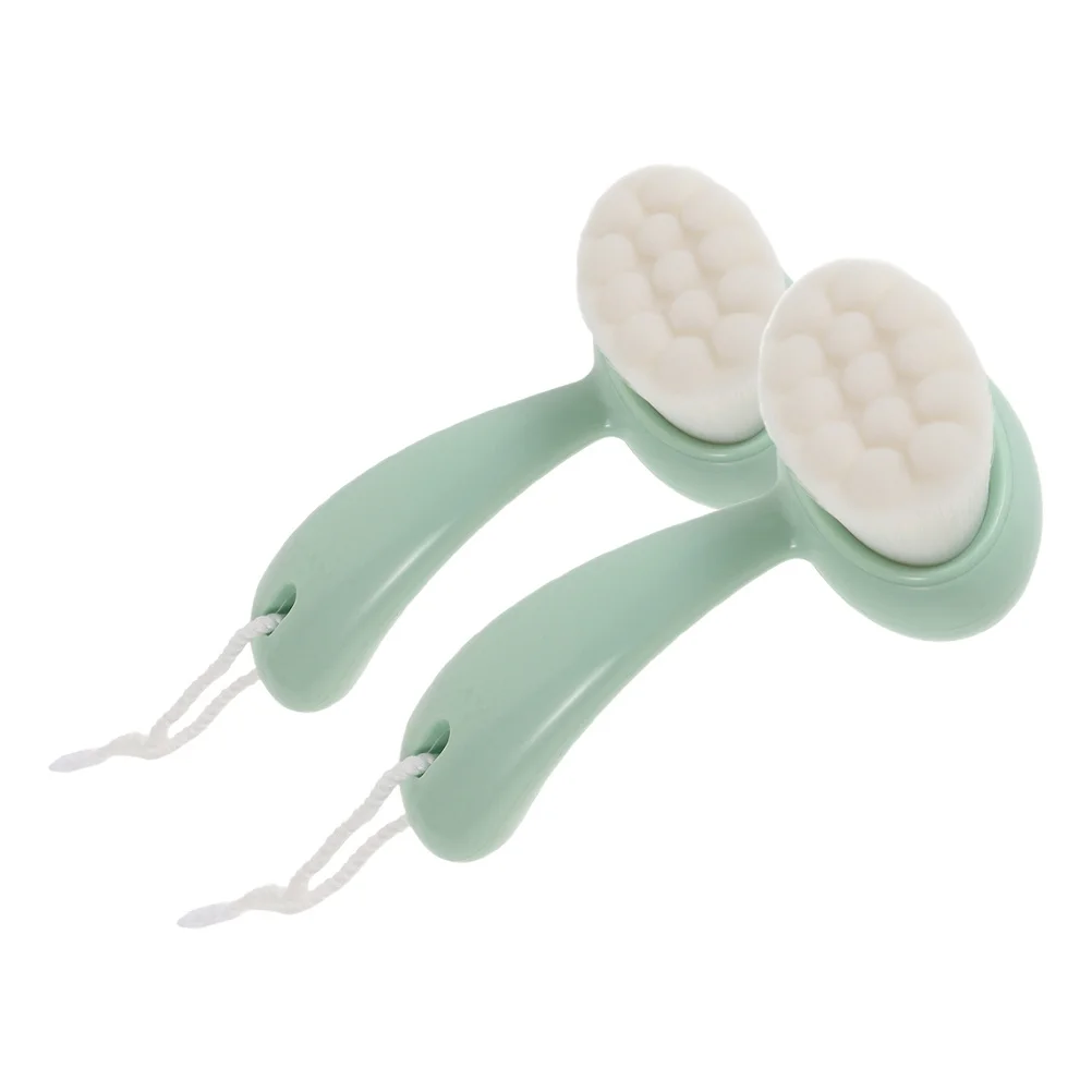 

2pcs Manual Facial Cleansing Brush Long Handle Scrubber Exfoliator Soft Bristles Face Washing Brush Women Deep Cleaning