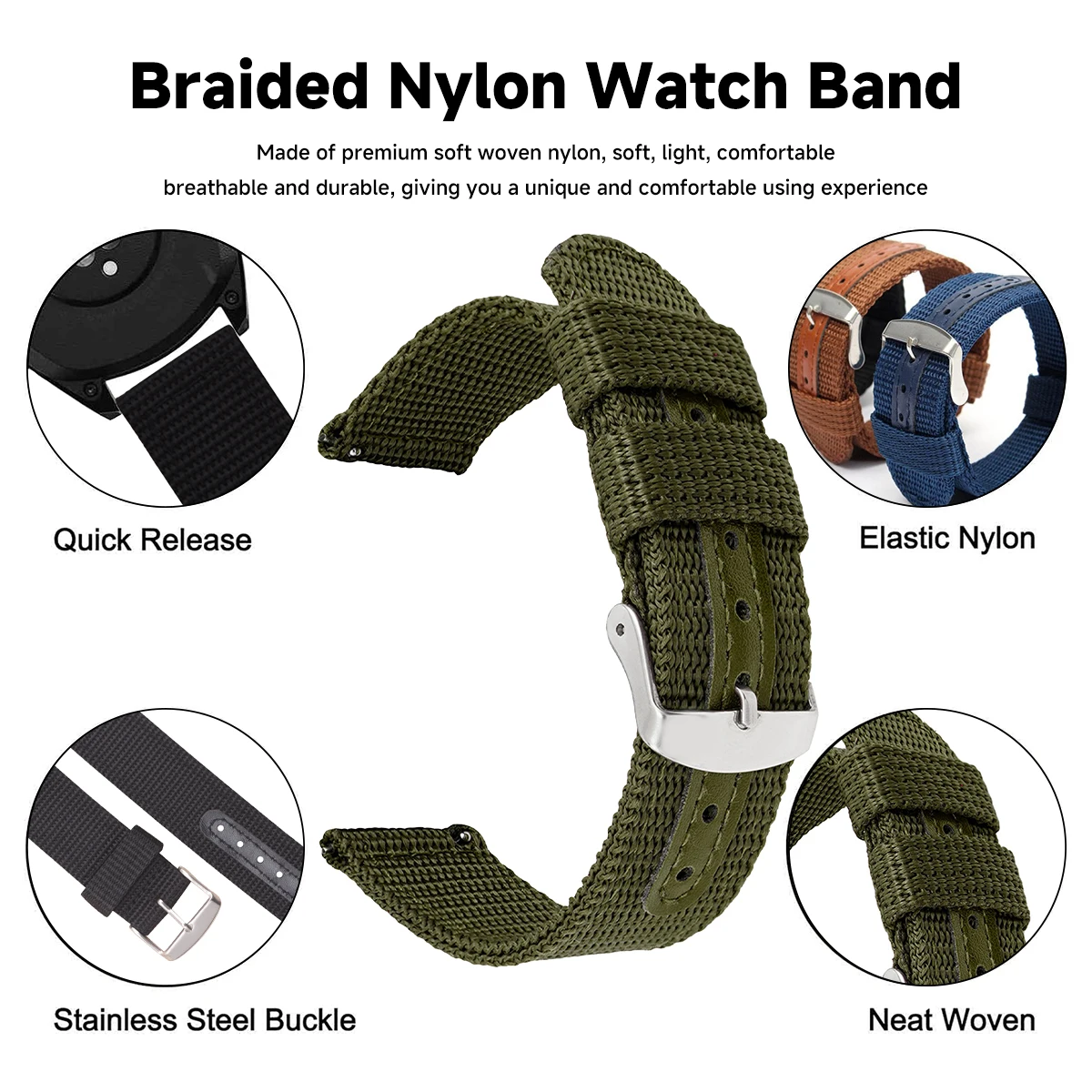 22mm 20mm Braid Strap for Samsung Galaxy Watch 6/5/4 Gear S3 Active 2 6/4Classic Nylon 18/24mm Bracelet for Huawei 4Pro GT3 2e