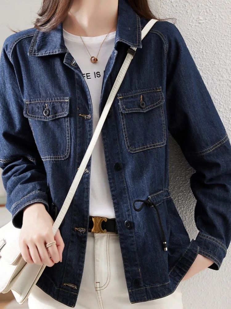 Spring Autumn 2026 New Style High Waist Slim Fit Long Sleeve Denim Jacket Women's Business Casual Fashion Outerwear Top