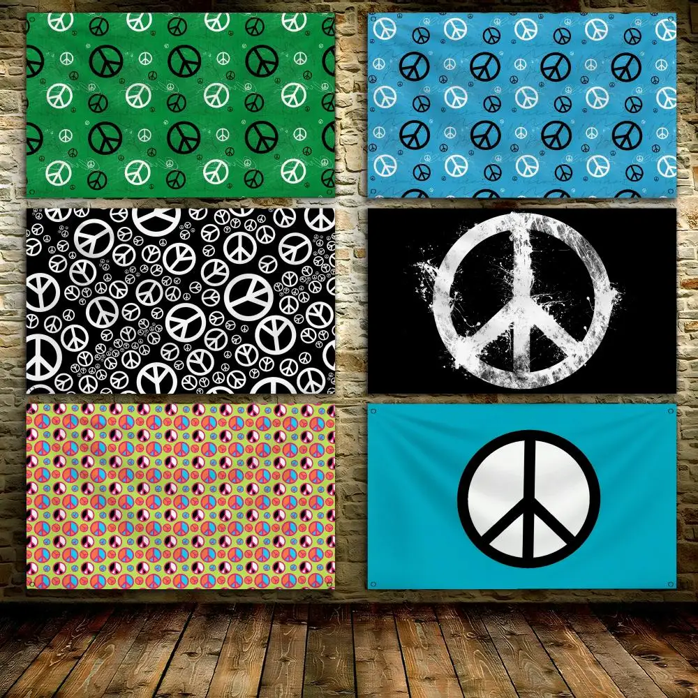 Peace Sign Tie Dye grommets Flying Flags Custom Wall Hanging Background Art Banner for Bedroom Home Living Room Outdoor Decor