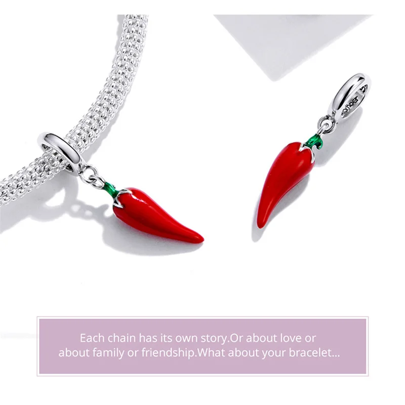 WOSTU 100% Real 925 Sterling Silver Hot Pepper Chilli Charm Pendant Fit Original Bracelets Women Fashion DIY Jewelry Gift Making