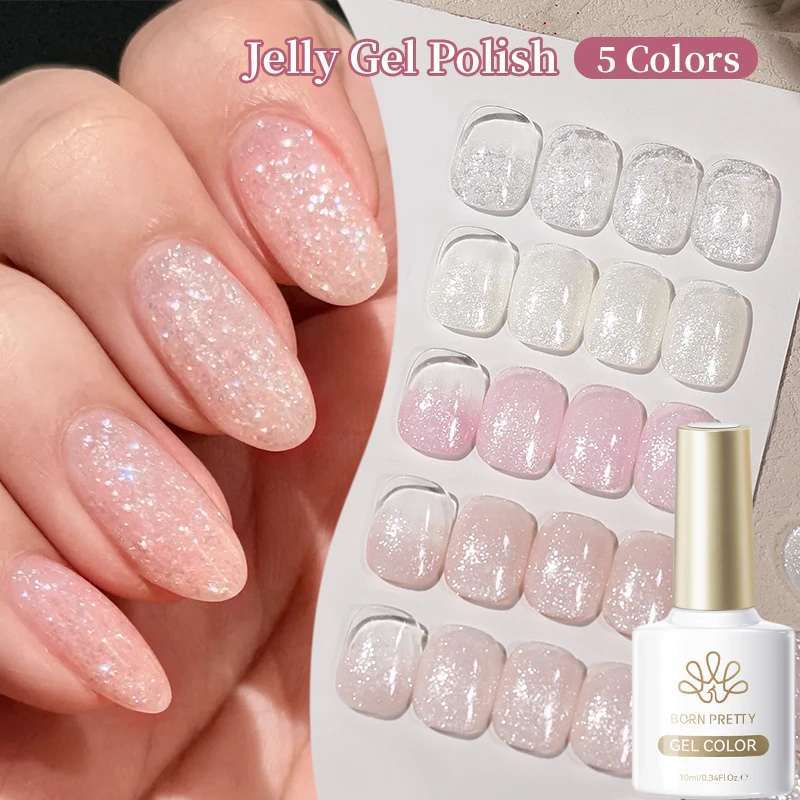 BORN PRETTY 10ml Dancing Flake Jelly Gel Polish White Pink Sparkling Glitter Semi Permanent Soak Off For Nails Art Manicure
