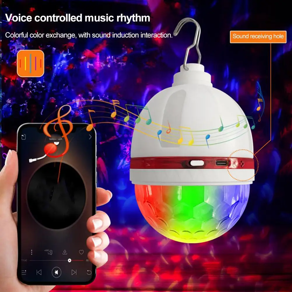 

USB-зарядка Ambience Light: 360° ° Вращающийся свет для прянощной вечеринки на открытом воздухе со звуковой музыкой и ритмом