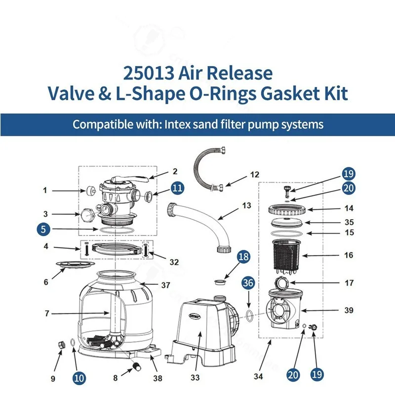 For Intex Sand Filter Pump Seal Kit 25013 Air Release Valve and L-Shaped O-Ring Washer Cross Border