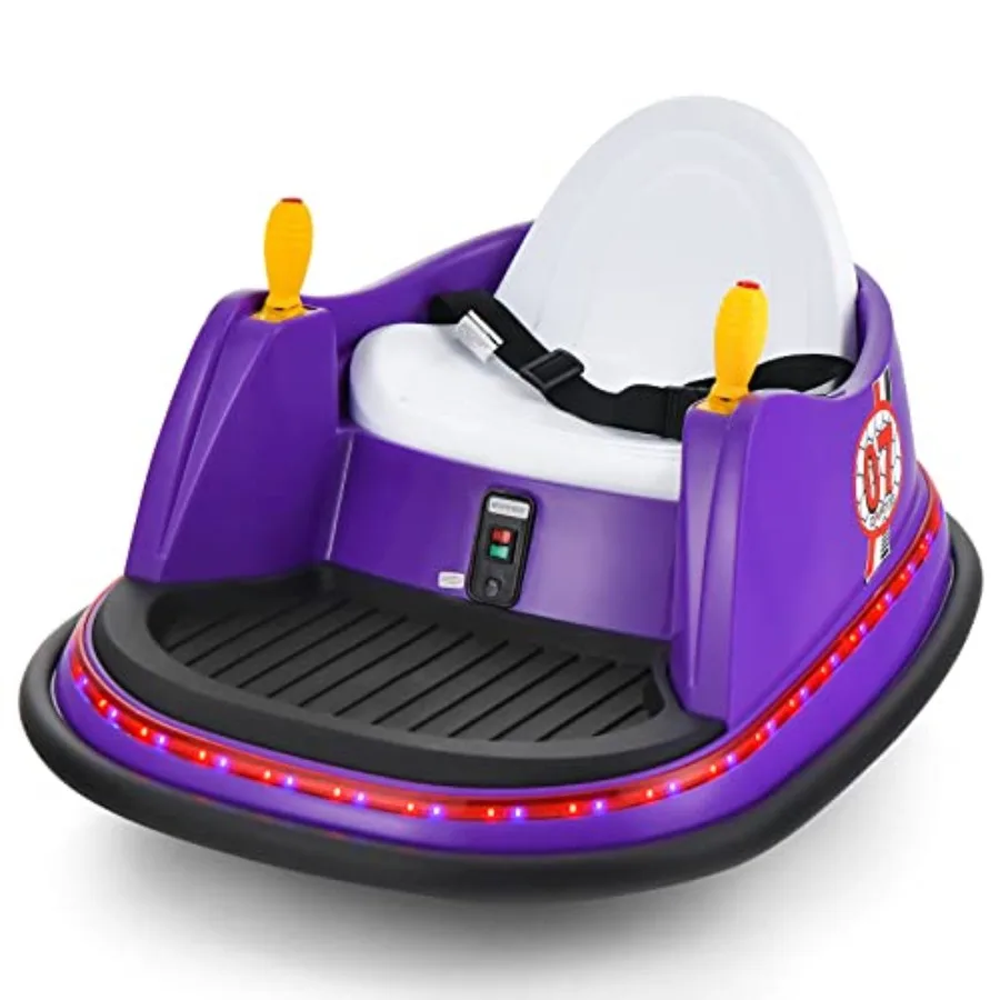 

12V Electric Bumper Car for with Remote Control Dual Joysticks 360 Spin Music Flashing Lights Slow Star Purple Ride on Toy for