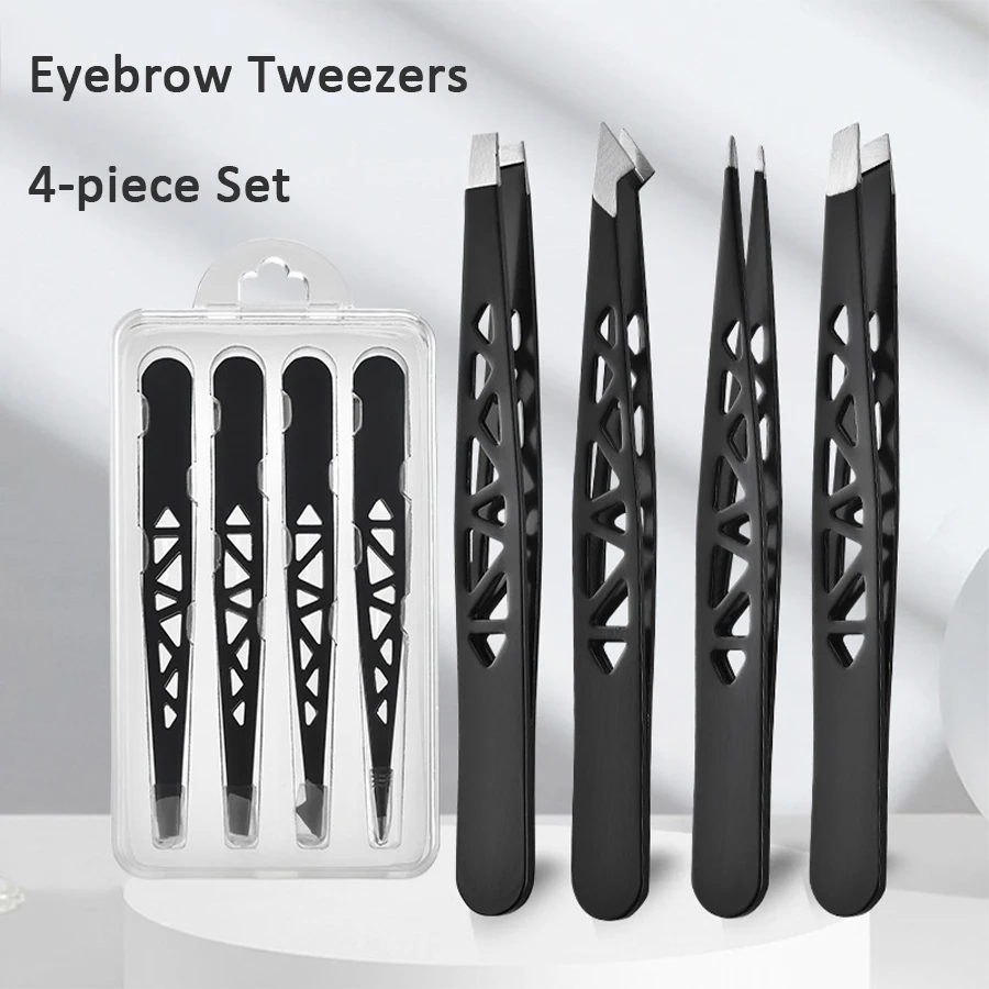 

Stainless Steel Tweezers New Style Tweezer Set Professional Precision Eyelash and Eyebrow Hair Removal Makeup Tool Travel Case