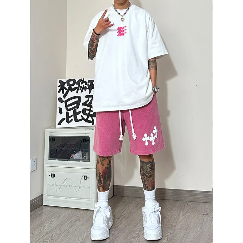 Summer High Street Casual Knitted Sports Shorts Men's Oversize American Fashion Brand Retro Basketball Shorts