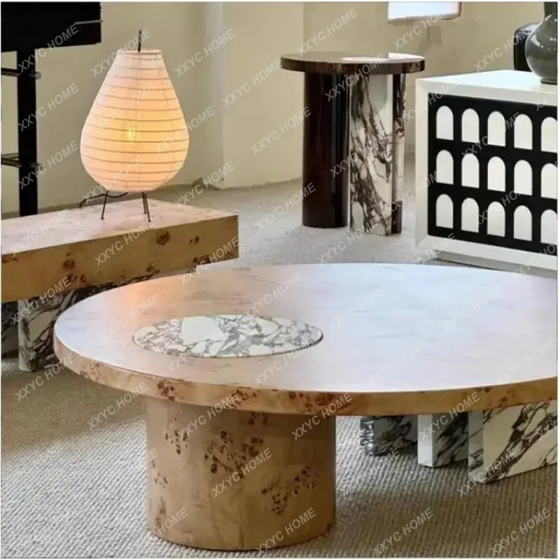 XX minimalist round coffee table light luxury modern high-end combination solid wood