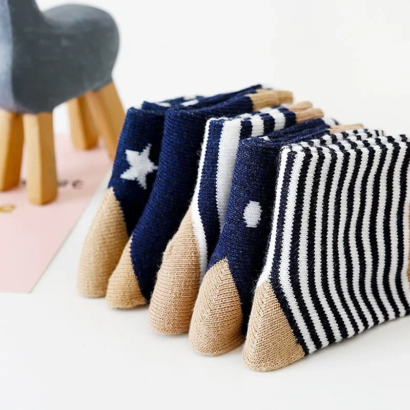 5Pairs/lot 2023 Baby Socks for Kids Girls Boy Cotton Stripe Cartoon Animals Summer Toddler Knitted socks Newborn BeBe Clothes