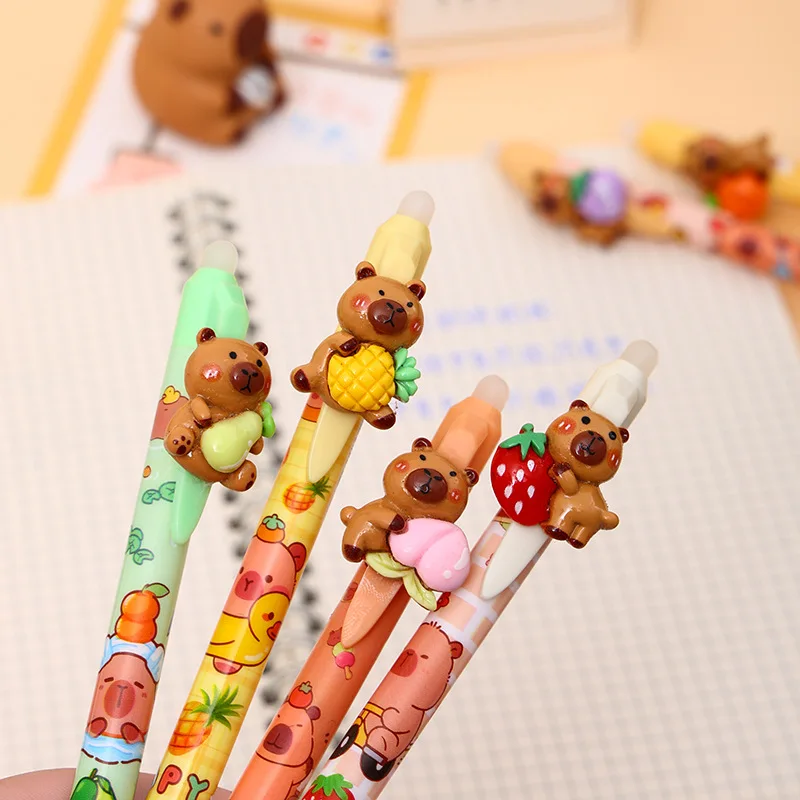 

2Pcs Random Kapibara Patch Erasable Click Pen，Cute shape press gel pen blue，Student Stationery Prizes，Gift