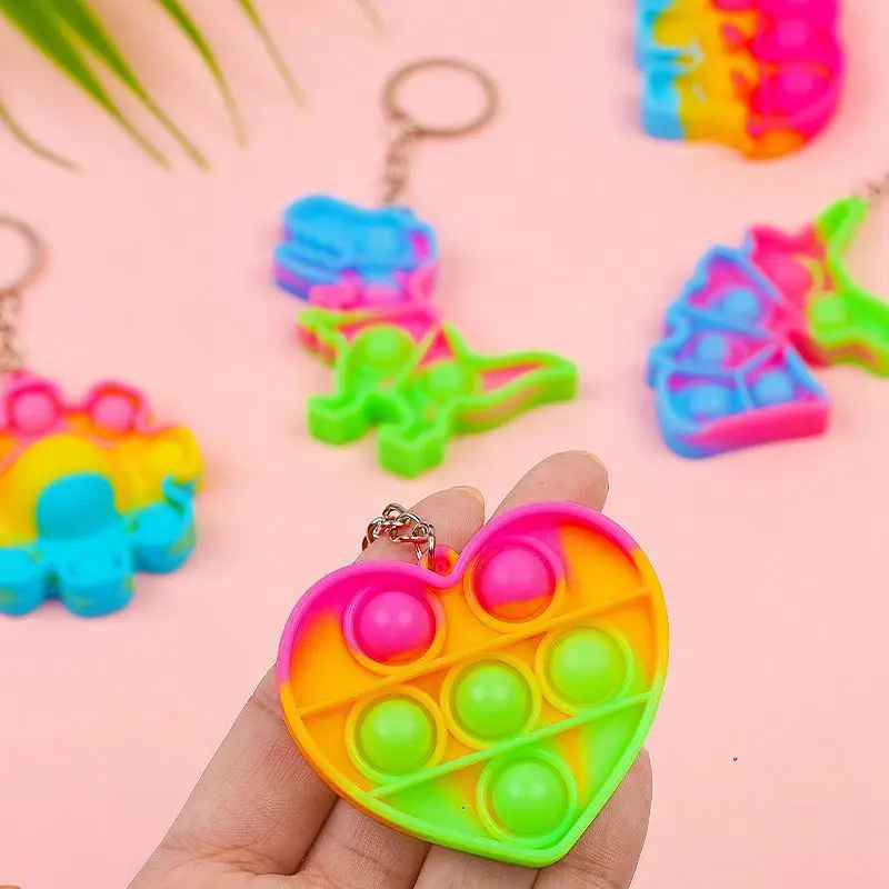 Mini Finger Press Bubble Rainbow Keychain Squeeze Novelty Toy Surprise Gift Child Prize Friend Birthday Wedding Guest Gift Favor