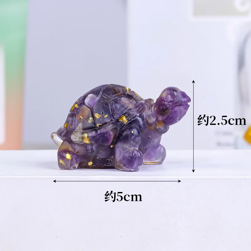 Natural Crystal Crushed Stone Epoxy Turtle Ornament Mini Resin Tortoise Statue for Fish Tank Desktop Decoration Craft