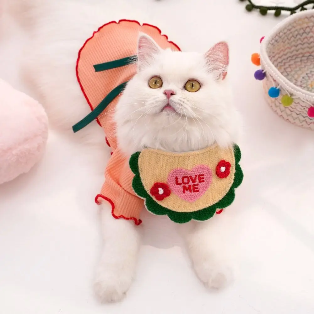 New Cartoon Embroidery Pet Knitting Bibs Washable With Elastic Laces Dog Cat Saliva Towel Pet Accessories Pet Dog Cat