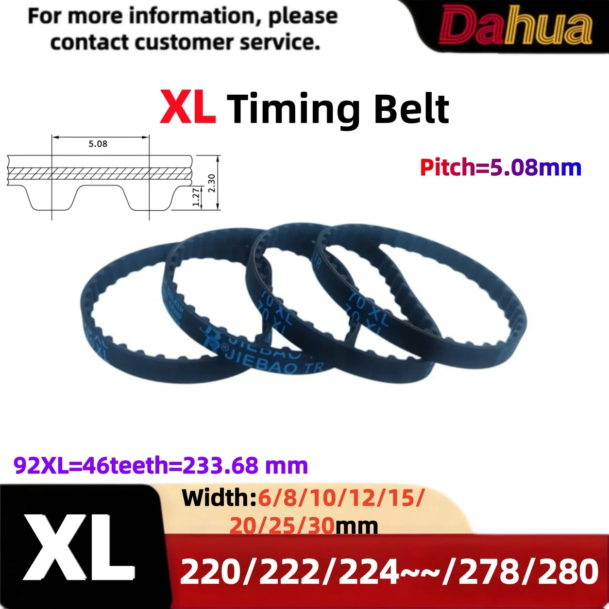 XL Rubber Timing Belt Pitch 5.08mm 220/222~~282mm Length Closed-Loop Synchronous Belt Width 6mm 8mm10mm12mm 15mm 20mm 25mm 30mm