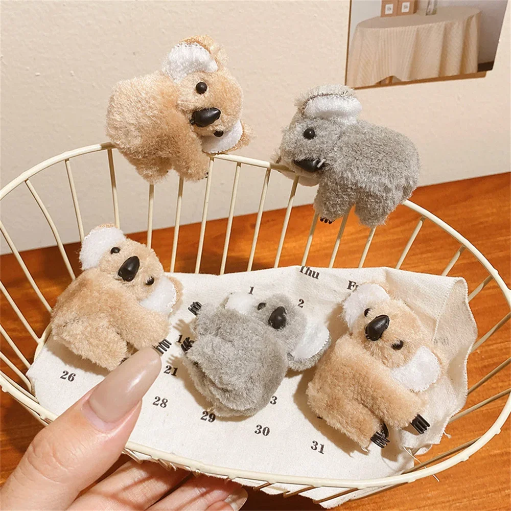 Mini Koala Bear Hairpin Girl Cute Plush Edge Clip Small Claw Clip Sweet Side Bangs Barrettes Fashion Cartoon Hairgrips Headderss