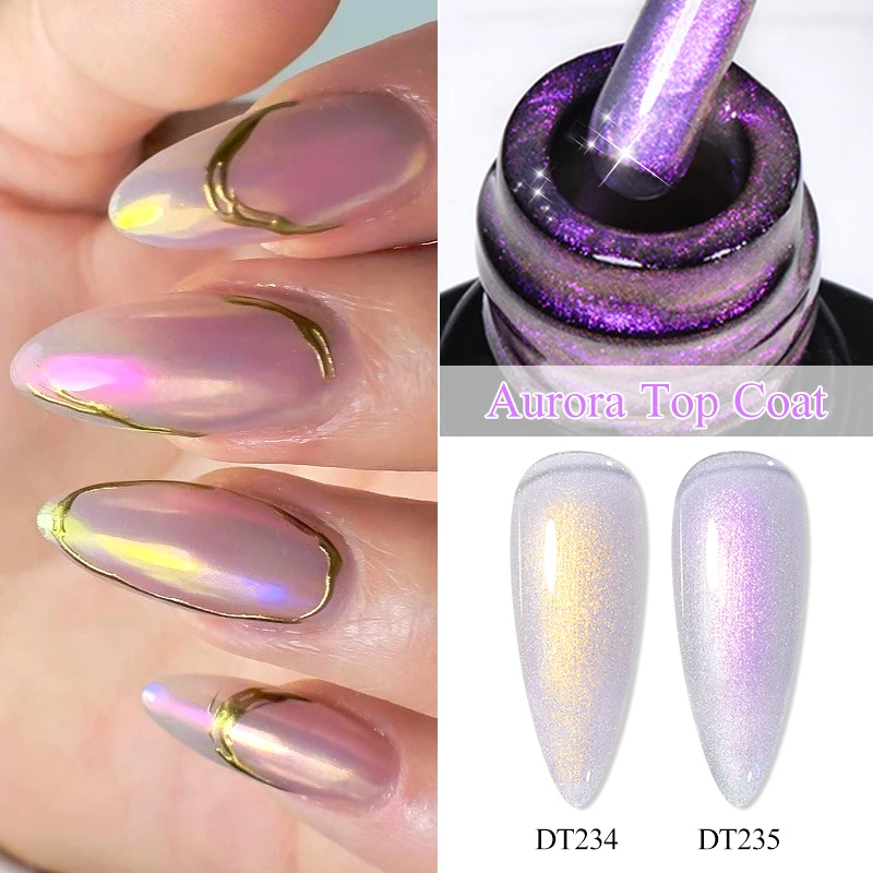 

MEET ACROSS 7ml Aurora Top Coat Sparking Aurora Gel Nail Polish Semi Permanent UV Gel Function Top Coat For Nail Art Gel Varnish