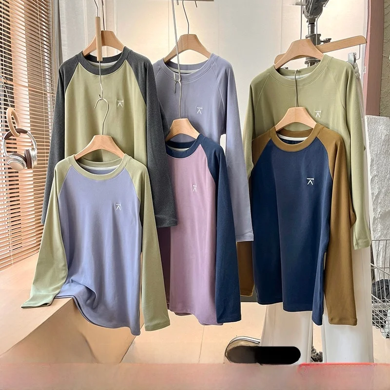 

Outdoor Wind Double-sided Fce Long Sve T-irt Couples Sle Embroidery Base Layer irt for Men And Women