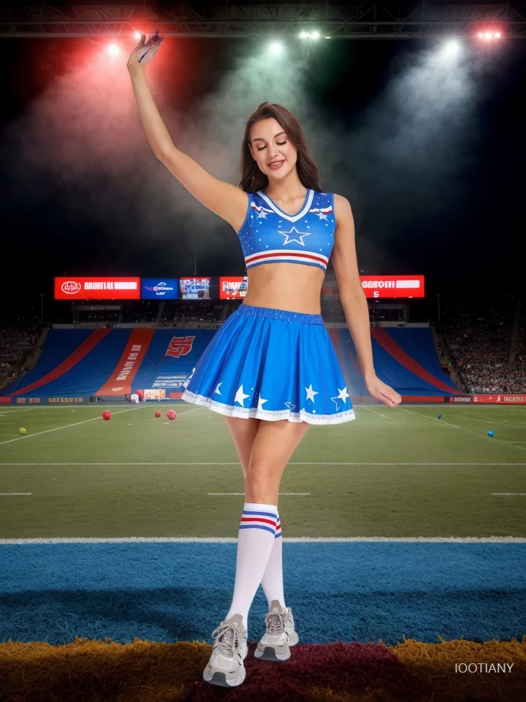 

New Sexy Female Student Cheerleader Uniform Cosplay Adult Cheerleader Outfit Dance Costume Sleeveless Crop Top Mini Skirt Jacket