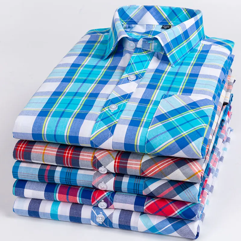 100% cotton Oxford plaid men\'s 8XL large size summer thin short-sleeved formal shirt Business casual social daily office ironing