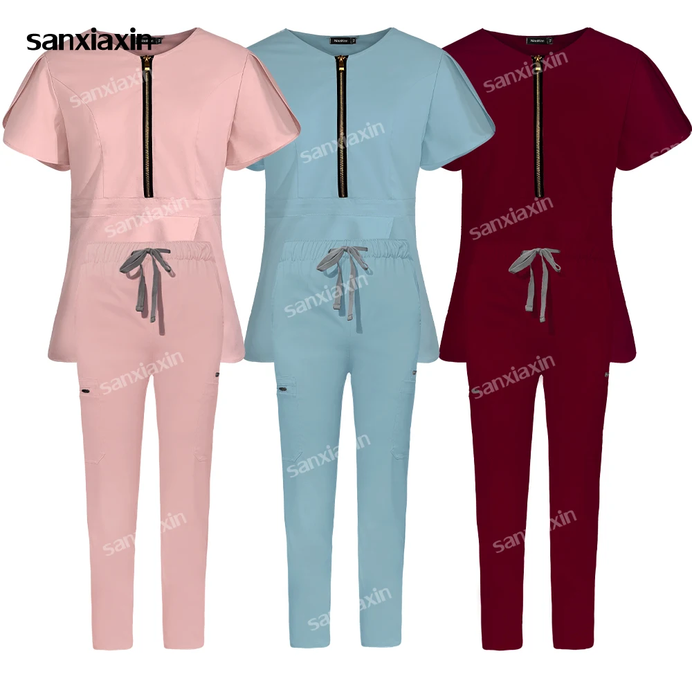 

Short Sleeve Blouse+Straight Pants Surgical Gown Women Hospital Beauty Spa Uniforms Medical Clinical Uniform Dentist Work Suits