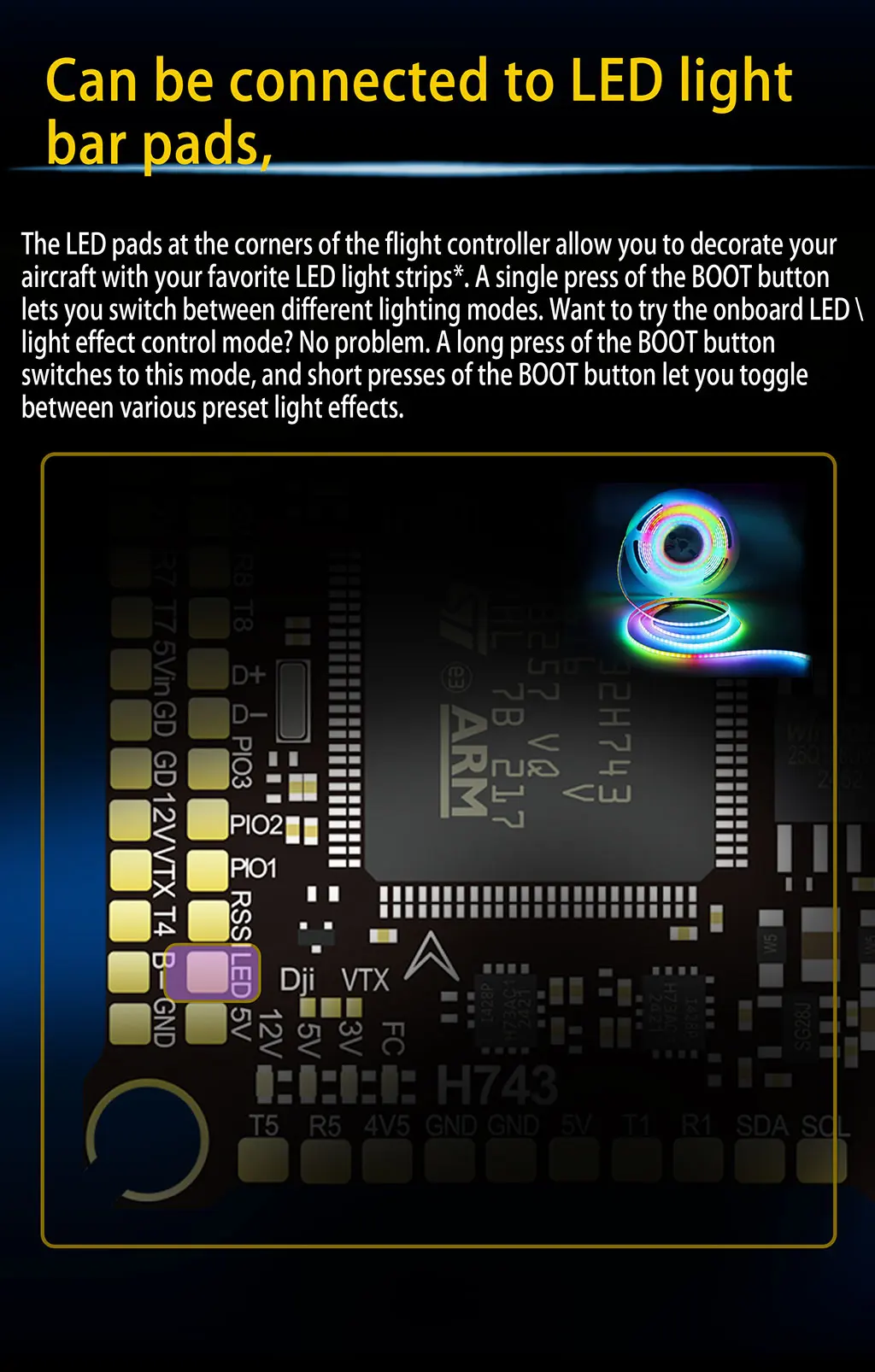 H743 Flugcontroller mit BetaFlight und Ardupilot Unterstützung, FC H743 Stack 12S 70A 4-in-1 ESC für 5-Zoll DJI RC FPV Freestyle Drohne DIY-Teil – Detail 9