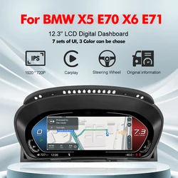 EBILAEN 12.3'' Car LCD Dashboard Speedometer For BMW X5 E70 X6 E71 2006-2013 Digital Instrument Cluster Carplay Android auto
