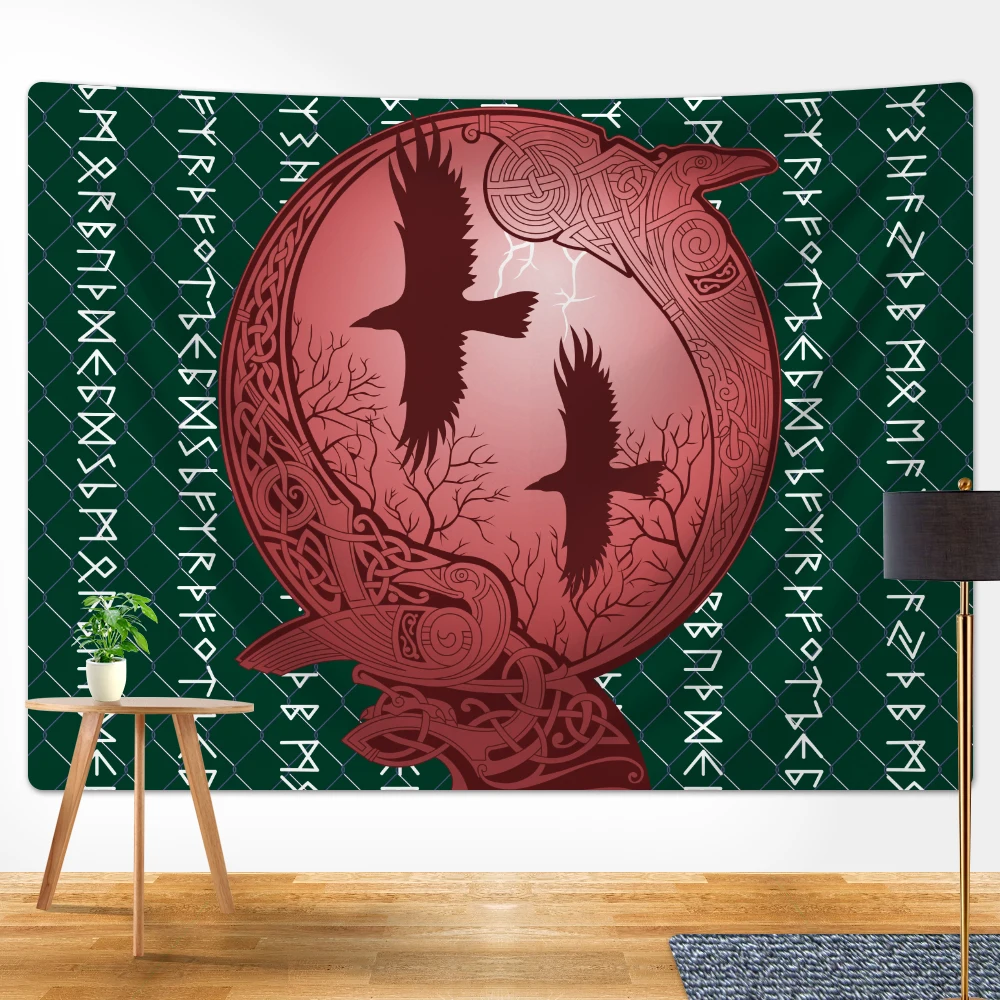 

Viking crow mysterious symbol psychedelic scene home decoration art tapestry hippie room decorative background wall